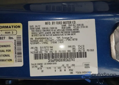 2017 Ford Fusion Se z USA, uszkodzony, nr VIN 3FA6P0HDXHR362741